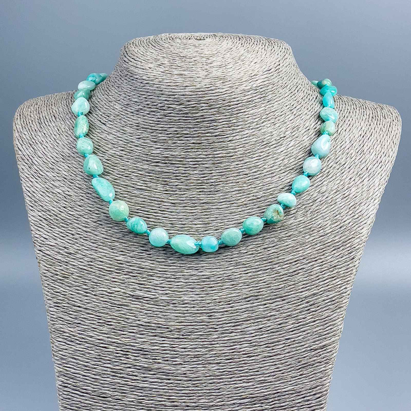 Larimar Necklace natural stone tumbled, diameter 12x8mm±, length 48cm ±