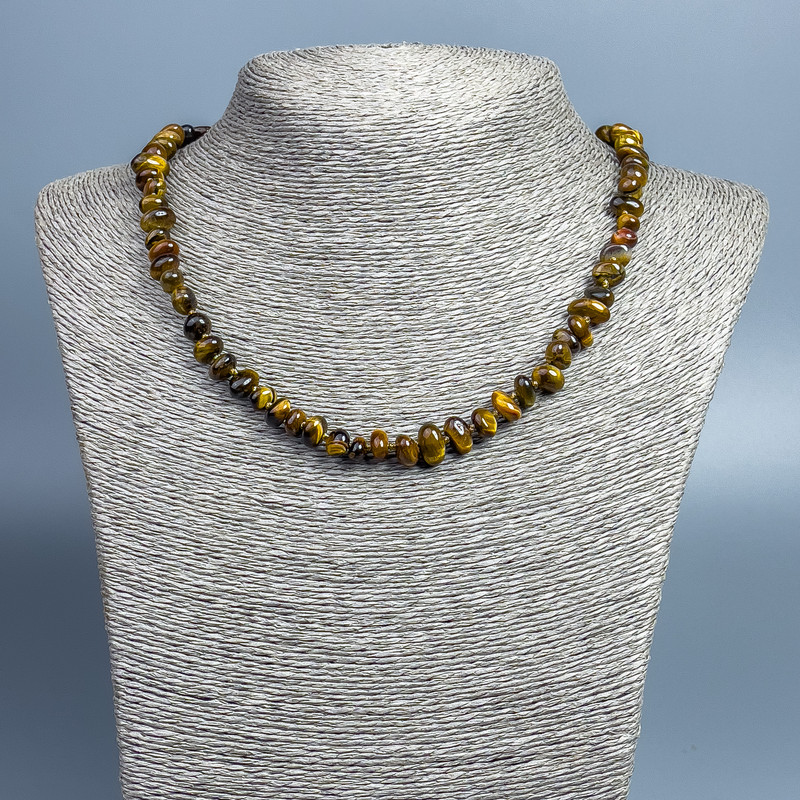 Tiger's Eye Necklace with Natural Stone Beads, Tumbled, 10x5mm diameter, length 46cm