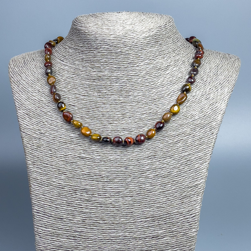 Tiger's Eye, Bull’s Eye, and Hawk’s Eye Howlite Necklace, 9x7mm approx., length 46 cm