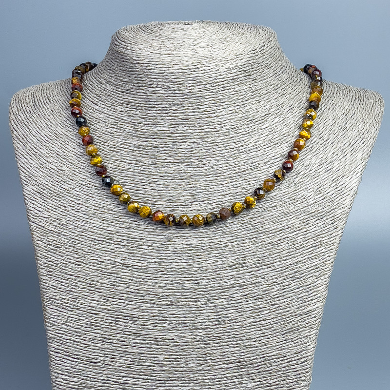 Beads Tiger Eye, Bull's Eye, Hawk's Eye Faceted Beads, 6mm diameter, 46cm length +