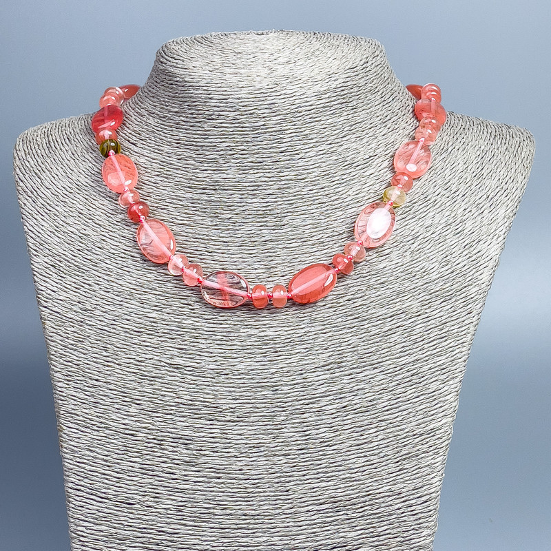 Chalcedony Necklace with natural stone oval beads, 18×12 mm, +-, Rondelle 8×5 mm+-, length 46 cm +