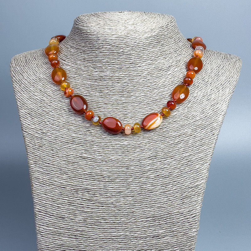 Agate Necklace with natural stone oval beads, diameter 18x12mm±, rondelle 8x5mm±, length 48cm ±