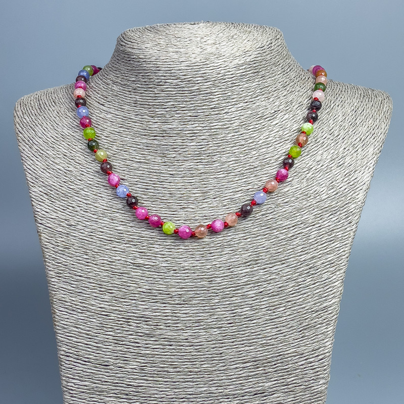 Necklace Assorted Faceted Beads, 6mm diameter ±, length 49cm ±