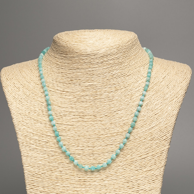Necklace of natural Amazonite, faceted cube, 4x4 mm, length 47 cm +