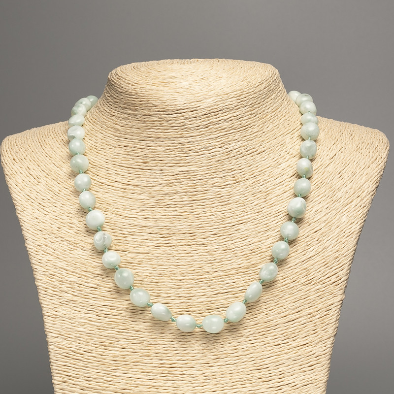 Necklace of green Angelite faceted beads, 10x9 mm, length 49 cm