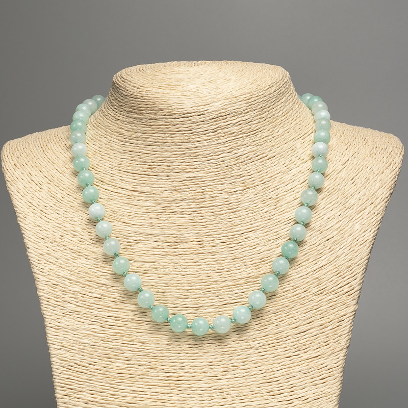 Larimar Necklace with Smooth Round Beads 8mm, Length 51 cm