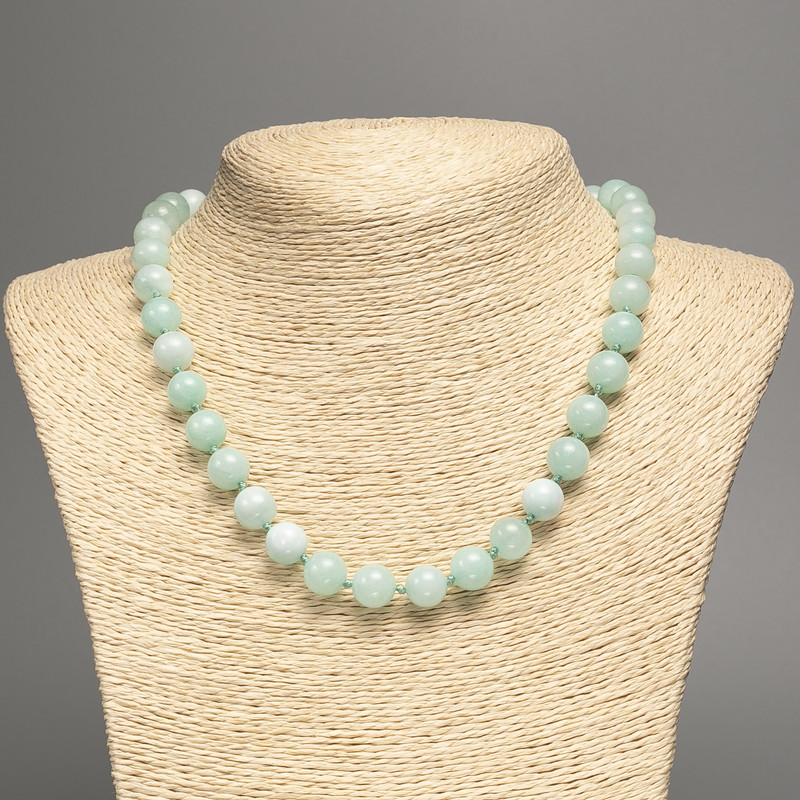 Larimar natural stone necklace with smooth ball beads, diameter 10mm±, length 49cm ±