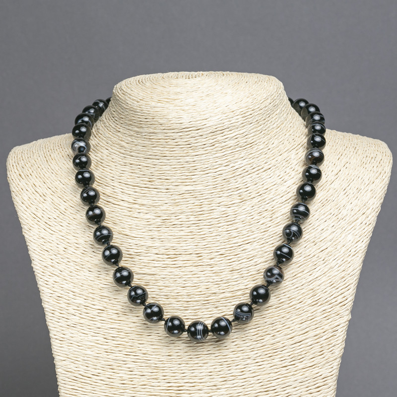 Natural Agate Bead Necklace, Smooth Round Beads 10mm, 45cm Length