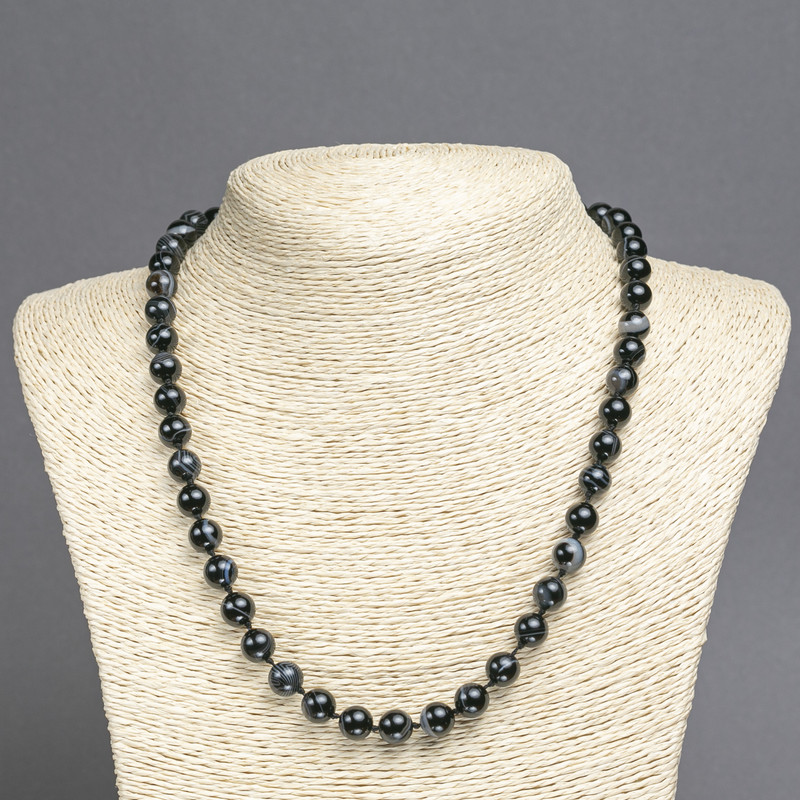 Agate Beads Necklace with Smooth Round Beads, 8mm diameter, 45cm length