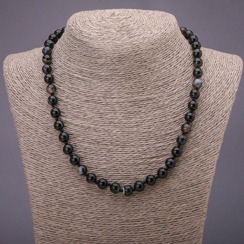 Necklace made of natural Agate with smooth round beads, diameter 8(±)mm, length 48cm