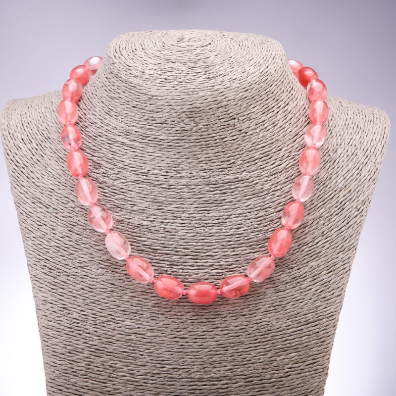 Natural Chalcedony Necklace "Barrel", diameter 9x14mm, length 48cm