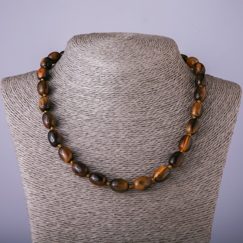 Tiger's Eye Necklace "Barrel" beads, diameter 10x14mm, length 47 cm