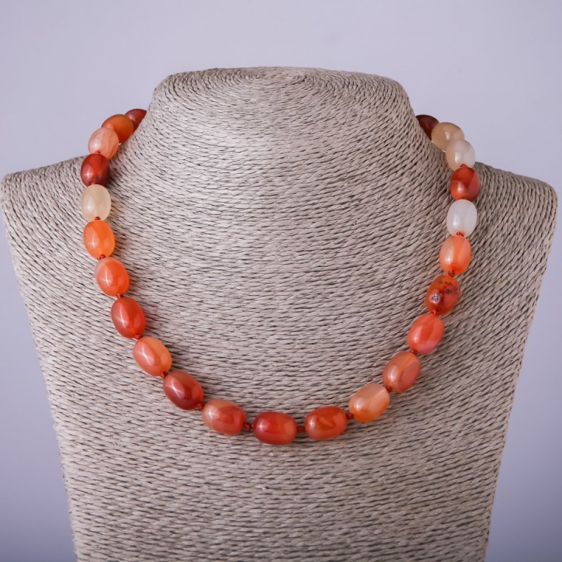 Carnelian “Barrel” Necklace, 10x14mm beads, 47 cm length