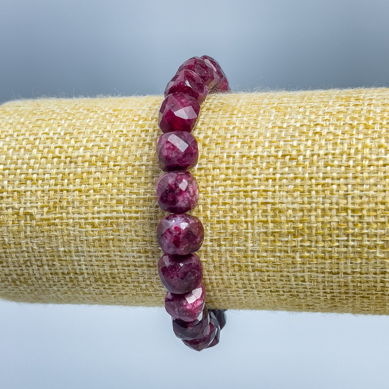 Tourmaline Rubellite Bracelet natural stone faceted cube, diameter 9×9 mm ±, length 18 cm (stretch)