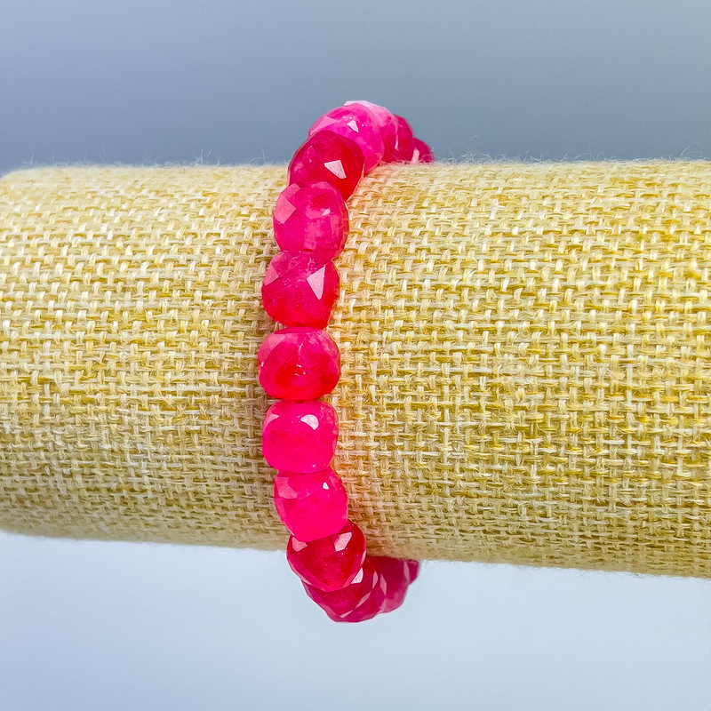 Pink Tourmaline Bracelet with Faceted Cubic Beads, 9x9 mm, stretch bracelet, 18 cm