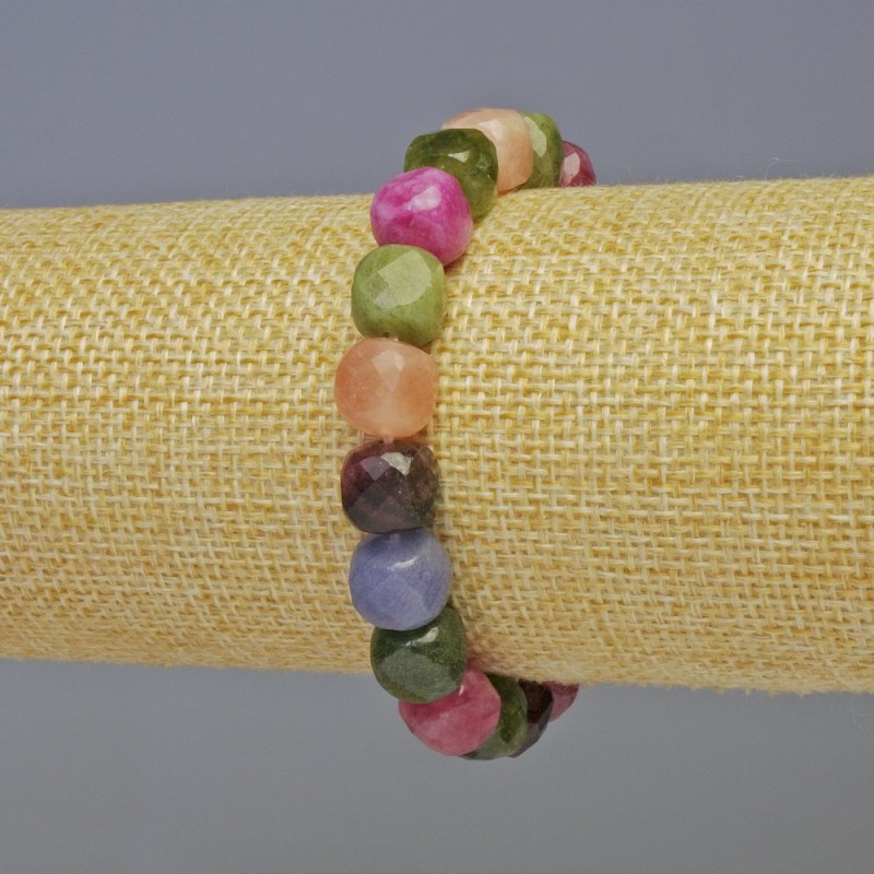 Tourmaline Bracelet, natural stone, faceted cube, diameter 9x9mm, length 18cm (stretch)