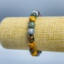Jasper Bracelet Natural Stone, Faceted Cube Beads, 9x9mm, stretchy, 18cm