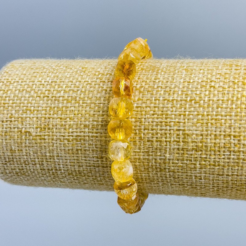 Bracelet Citrine Natural Stone Faceted Cube, 7x7mm, length 18cm (stretch)