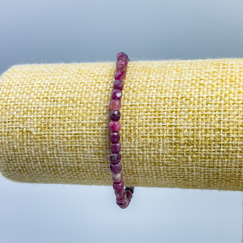 Tourmaline Bracelet, Natural Gemstone, Faceted Cubes 4x4mm, Stretch 18cm