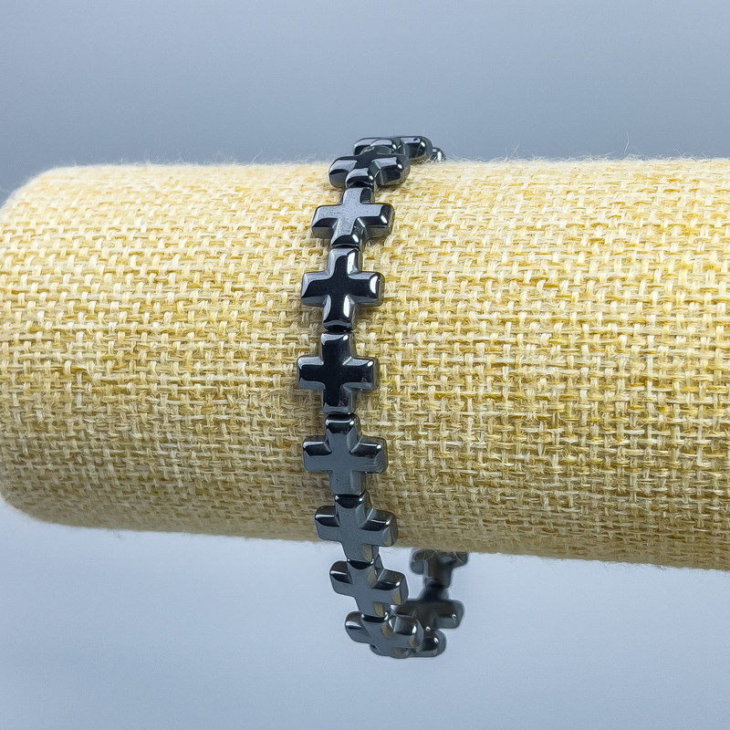 Hematite Cross Bracelet, diameter 10x10x4mm±, length 18 cm (stretch)