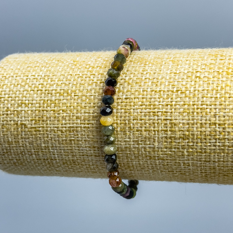 Tourmaline Natural Stone Beaded Bracelet, Rondelle Cut, 5x3mm, Stretch, 18cm