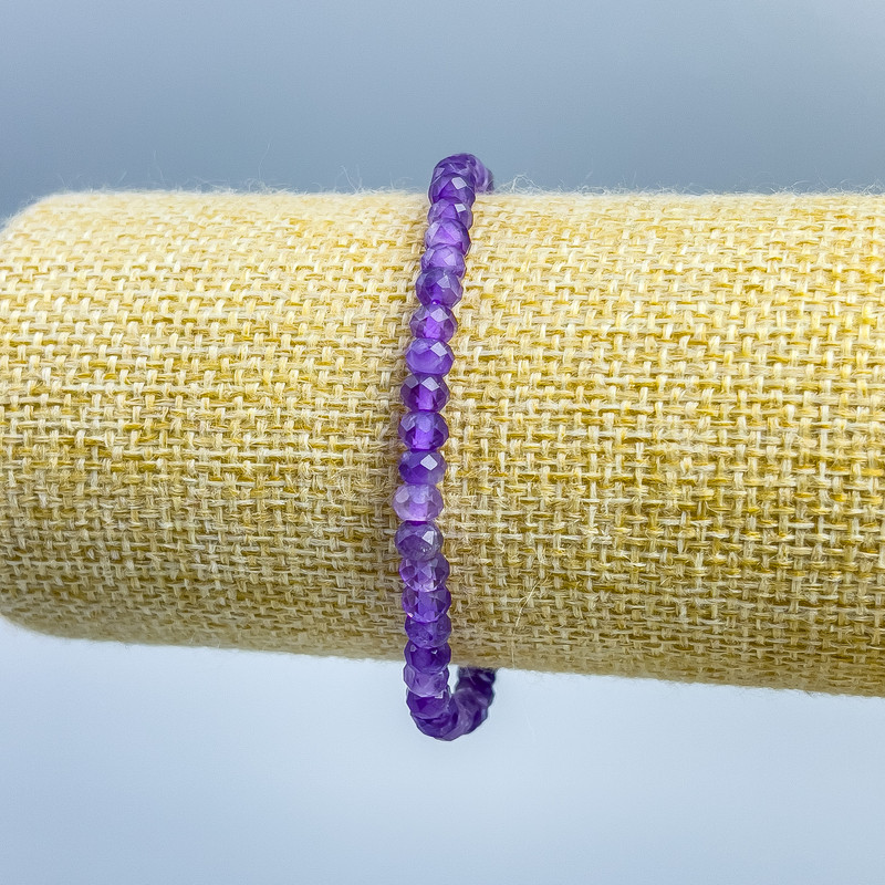 Bracelet Amethyst Natural Stone Faceted Rondelle, diameter 5x3mm±, length 18cm (stretch)