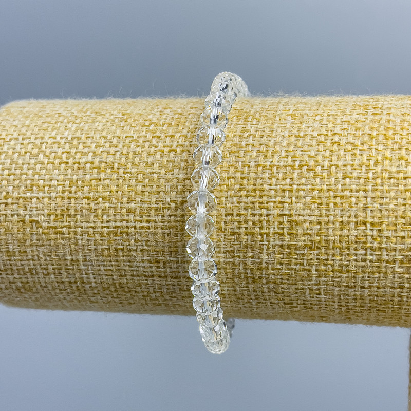 Bracelet Czech Crystal Transparent Faceted Rondelle, 6x5mm, stretchy, length 18cm