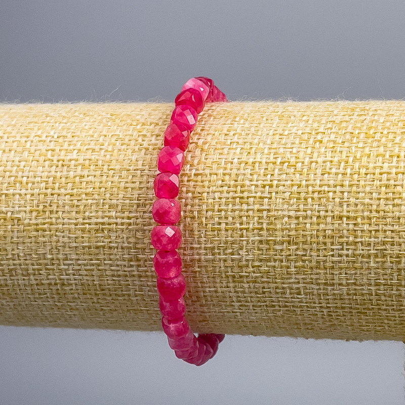 Tourmaline Bracelet Raspberry Natural Stone Faceted Cube, Diameter 5×5 mm ±, Length 18 cm (Stretch)