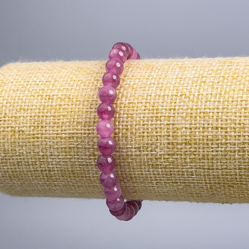 Tourmaline Rubellite Bracelet Natural Stone Smooth Bead, diameter 6.5 mm ±, length 18 cm (elastic)