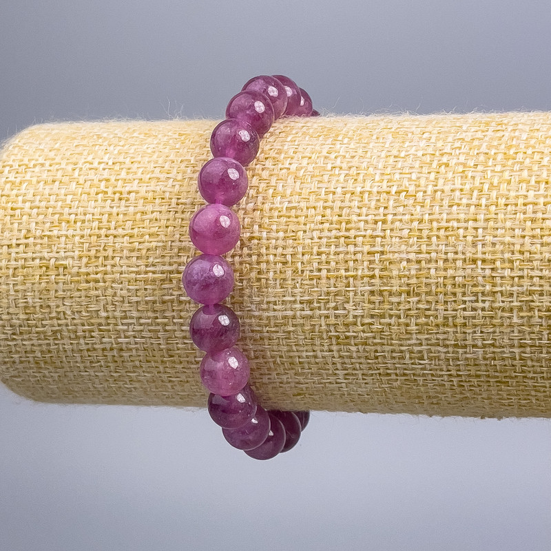 Tourmaline Roebelite Bracelet Natural Stone Smooth Beads, 8.5 mm diameter, 18 cm length (stretcher)