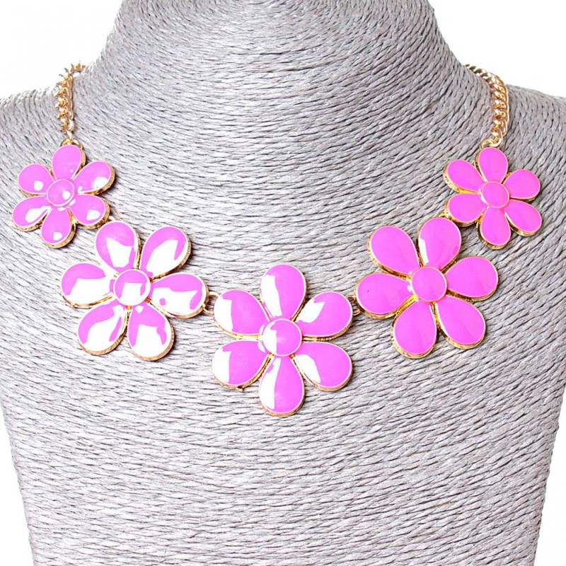 Necklace Daisy Gold and Pink Gloss (30x40 mm)