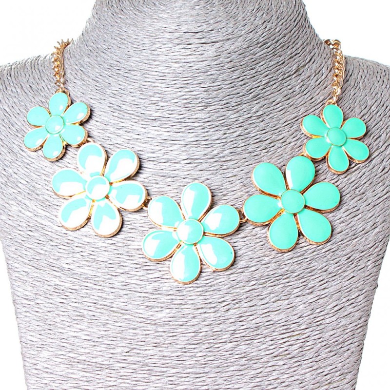 Necklace 'Daisies' Gold Shine Aquamarine 30x40 mm