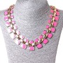 Chain necklace of Gold-toned metal links with pink enamel (10-15 mm)