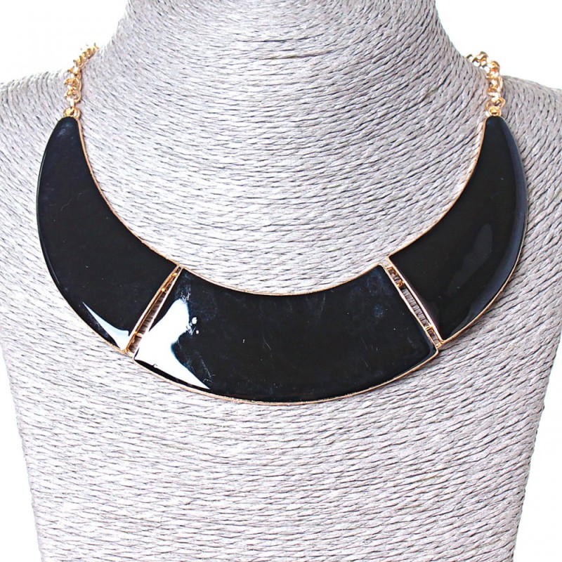 Doorway Necklace in 3 parts Gold metal and black gloss (130x20 mm)