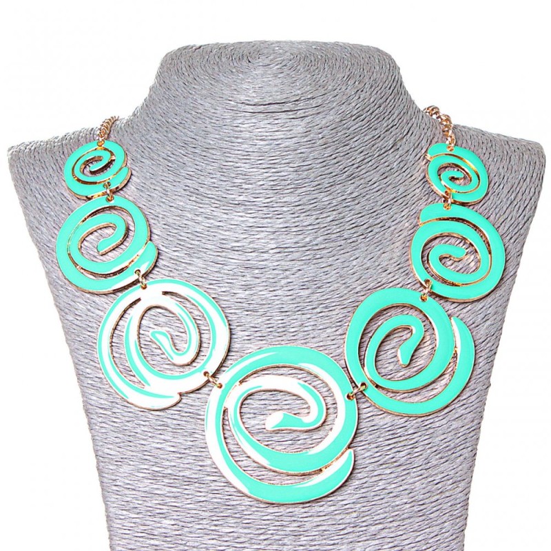 Necklace 'Watercolor', spiral-inset decreasing, Gold-toned metal and aquamarine shine (30x5)