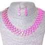 Set Necklace + Earrings 'Berries', Gold-tone Metal and Pink Shine