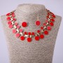 Set of Necklaces and Earrings Gate Theme in Red Enamel, length 45cm