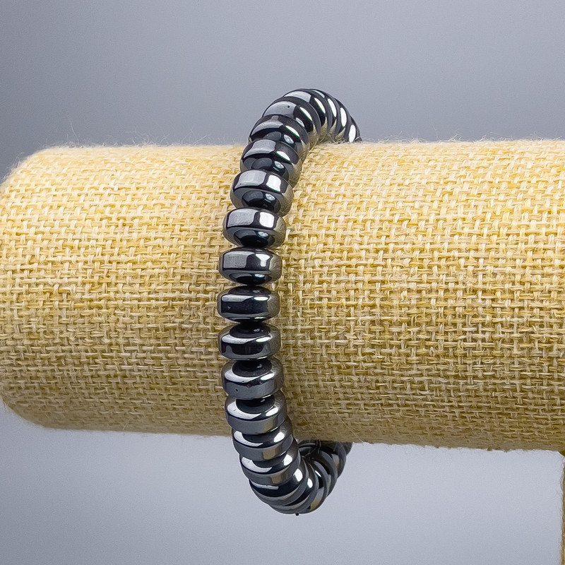 Hematite Bead Bracelet smooth rondelle, diameter 10x6mm, length 18cm (stretch)