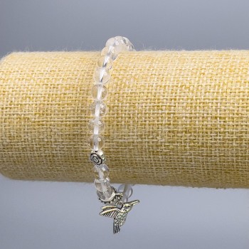 Bracelet Mountain Crystals smooth beads, 6 mm diameter ± with silver inserts, length 18 cm (stretch)