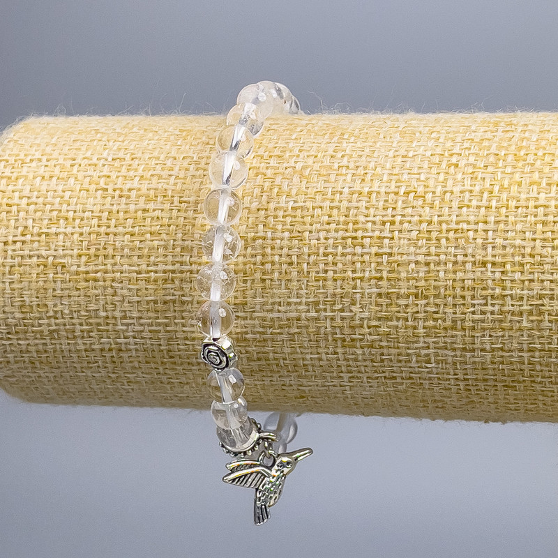 Bracelet Mountain Crystals smooth beads, 6 mm diameter ± with silver inserts, length 18 cm (stretch)