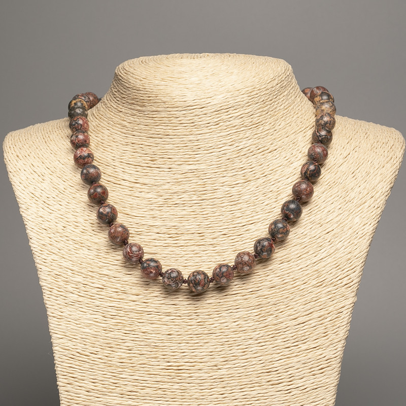 Leopard Jasper Necklace (plated acrylic) smooth bead, diameter 10mm±, length 49cm ±