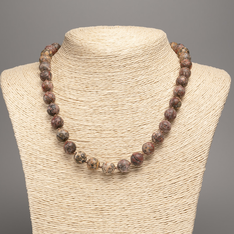 Leopard Jasper Necklace (Acrylic Beads) Smooth Bead, 10mm diameter ±, length 49cm ±