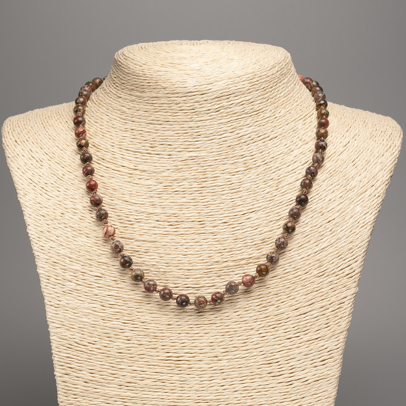 Leopard Jasper Necklace Beads (plastic acrylic) smooth sphere, diameter 6mm±, length 48cm ±