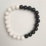 Agate Bracelet black and white smooth beads, diameter 8mm±, length 18cm (stretch)