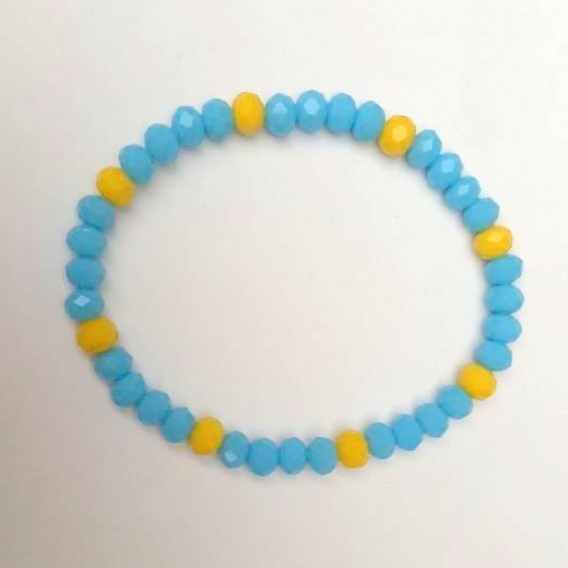 Bracelet "Ukraine" Czech Crystals Yellow-Blue, diameter 5x6 mm, length 18 cm ± (stretch)