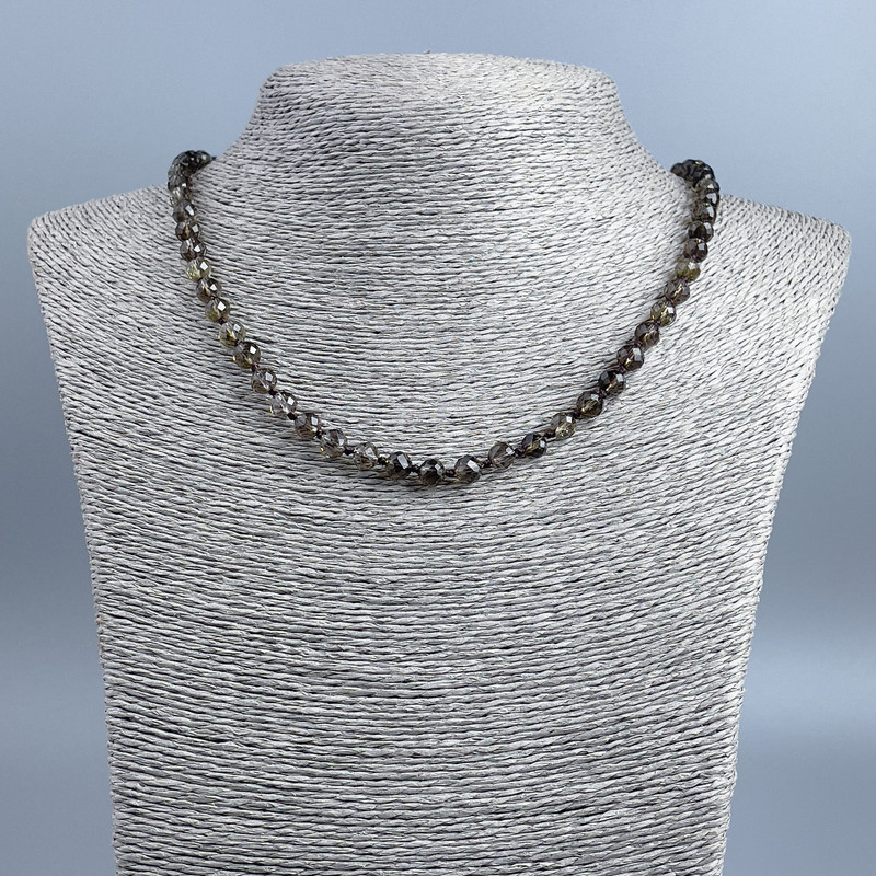 Beads from Smoky Topaz, faceted round bead, diameter 6+ mm, length 48 cm