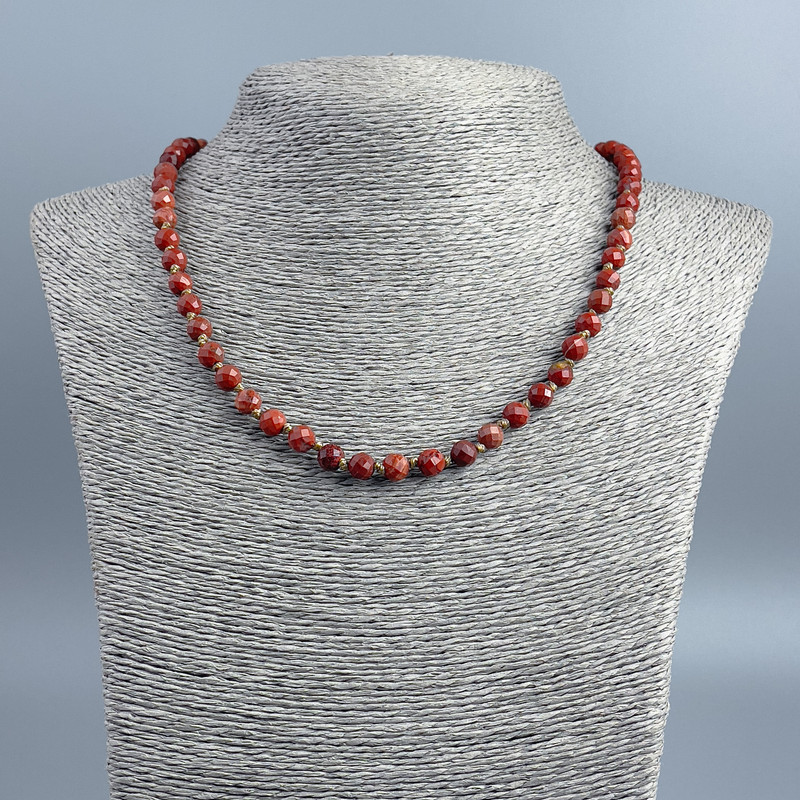 Red Jasper Bead Necklace with Faceted Round Beads, 6+-mm diameter, 48 cm length