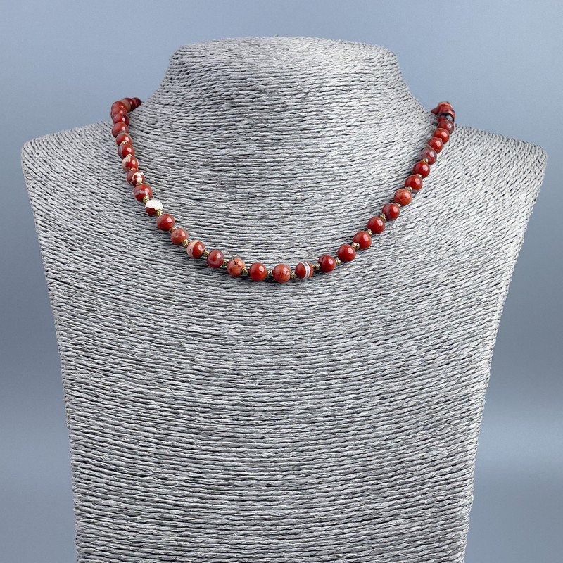Red Jasper Beads Necklace, smooth round beads, 6 mm diameter ±, length 48 cm