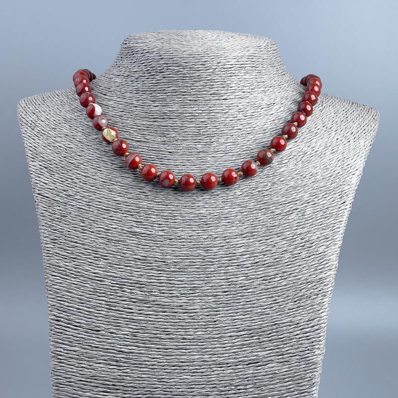 Jasper Beads Necklace Red Jasper Smooth Round Beads, diameter 8+-mm, length 48 cm