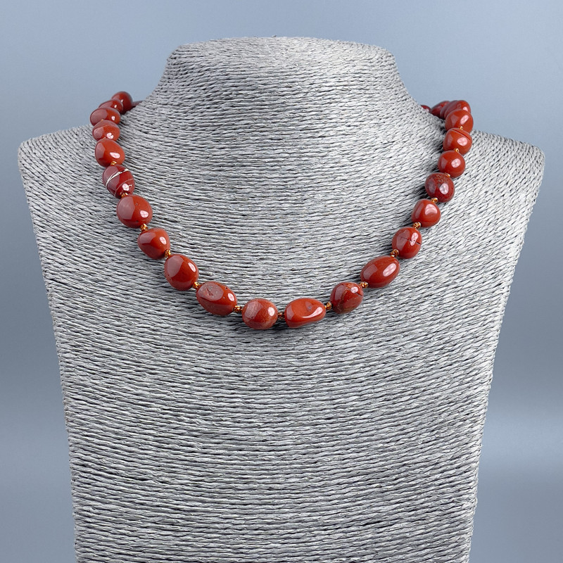 Red Jasper Bead Necklace with Faceted Beads, diameter 10x12+-mm, length 48 cm